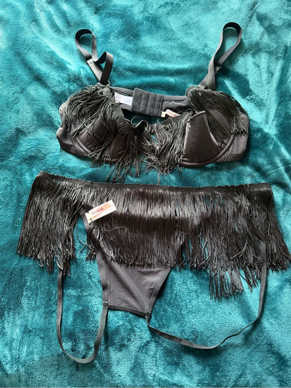 Fringe Accent Black Women's Bra/Panty set